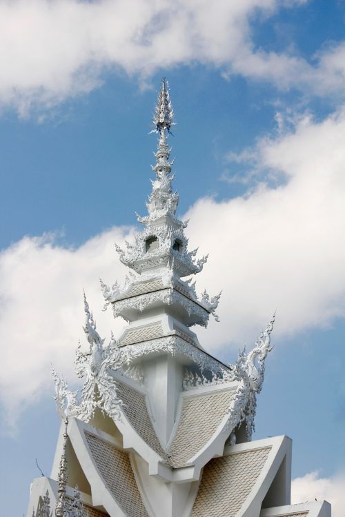 Wat Rong Khun, Šventykla, Tailandas, Balta Šventykla, Chiang Rai, Budizmas, Drakonai, Balta, Koplyčia, Wat, Buda, Budistinis, Kelionė, Sukothai, Stogas, Puiku, Dangus