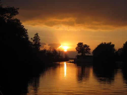 Vanduo, Saulėlydis, Medžiai, Loosdrecht