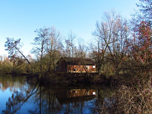 Vanduo, Tvenkinys, Žolė, Namelis, Medinis, Gamta, Kraštovaizdis