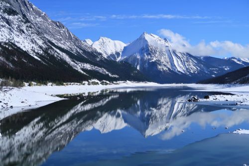 Vandens Atspindys, Panorama, Sniego Kraštovaizdis, Kalnai, Bergsee, Kanada, Veidrodis, Aišku