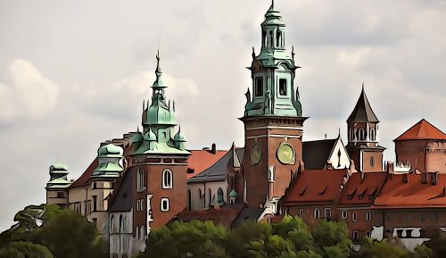 Akvarelė, Nuotrauka, Wawel, Pilis, Architektūra, Kraków
