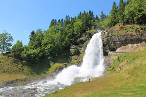 Krioklys, Norvegija, Norheimsund, Steinsdalsfossen, Kelionė, Vanduo, Žolė, Grožis, Upė, Gamta