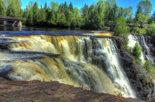 Krioklys, Kanada, Ontarijas, Kakabeka Falls, Vaizdingas, Kraštovaizdis, Vanduo, Medžiai, Gamta, Lauke
