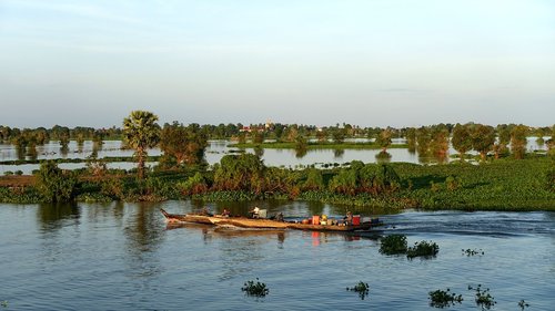 Vandenys,  Pobūdį,  Upė,  Atspindys,  Panorama,  Tonle Sap,  Kampongčnangas