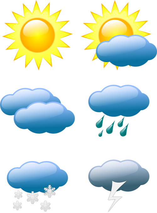 Orų Prognozė, Oras, Saulė, Debesis, Lietus, Sniegas, Audra, Gamta, Krituliai, Nemokama Vektorinė Grafika