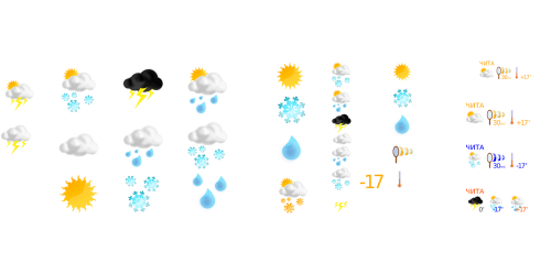 Orų Prognozė, Oras, Simboliai, Saulės Šviesa, Lietus, Debesys, Nemokama Vektorinė Grafika