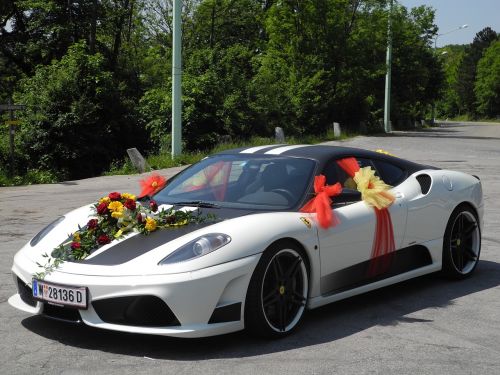 Vestuvių Automobilis, Automatinis, Ferrari, Vestuvės, Gėlių Dekoracijos, Balta
