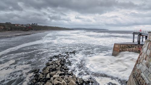 Whitby, Jūros Dugnas, Audringas, Potvynis, Bangos, Nuobodus, Dangus, Gamta, Prieplauka, Istorija, Kranto, Pajūryje, Ruduo, Dramos, Nuotaika, Jorkšyras, Anglija, Uk