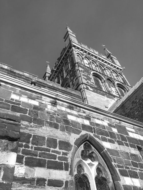 Wimborne Minster, Minster, Bažnyčia, Dorset, Senas, Architektūra, Anglican, Struktūra, Akmuo, Viduramžių, Architektūra, Istorija, Stilius, Turizmas, Garbinimas, Kelionė, Bokštas, Vieta, Orientyras, Dvasingumas, Religija, Wimborne, Dangus, Juoda Ir Balta, Mono, Vienspalvis, Juoda, Balta