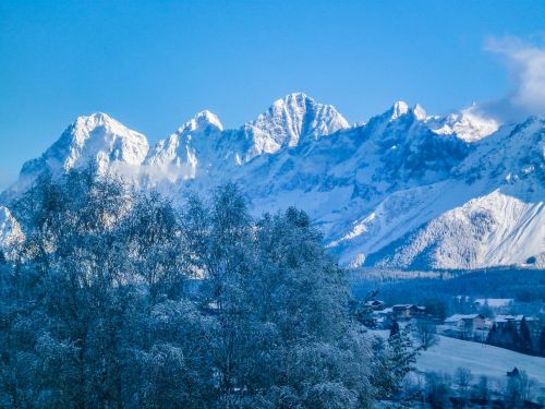 Žiema, Kalnai, Žiemą, Alpių, Kraštovaizdis, Austria, Alpenblick, Sniegas, Dachsteinas, Gamta