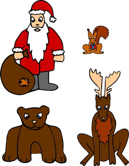 Žiema, Kalėdos, Kalėdų Senelis, Hirsch, Turėti, Voverė, Nemokama Vektorinė Grafika