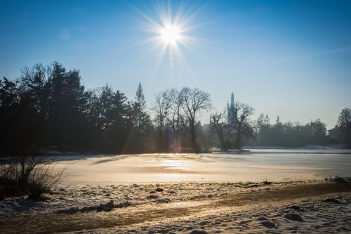 Žiema, Parkas, Park Wörlitz, Šaltas, Sniegas, Medžiai, Kraštovaizdis, Žiemą, Gamta, Ežeras, Ledinis, Romantiškas, Šaltis, Žiemos Nuotaika, Sušaldyta