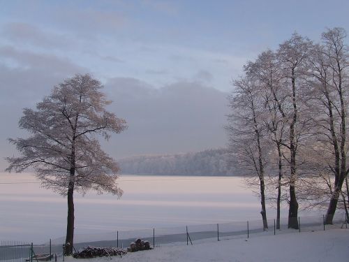 Žiema, Sniegas, Užšalęs Ežeras, Mrągowo, Twilight