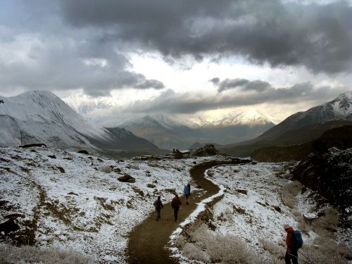 Žiema, Sniegas, Žygiai, Nepalas, Kalnai, Šaltas, Debesys, Dangus, Himalajus