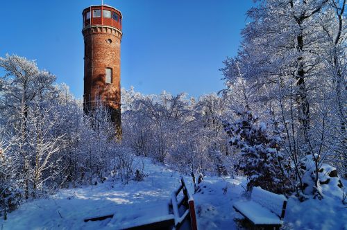Žiema, Sniegas, Stebėjimo Bokštas, Apie Dymník, Dūmų Kalnas, 516 M, 1995 Restauruotas Akmens Bokštas, Rumburk Cz
