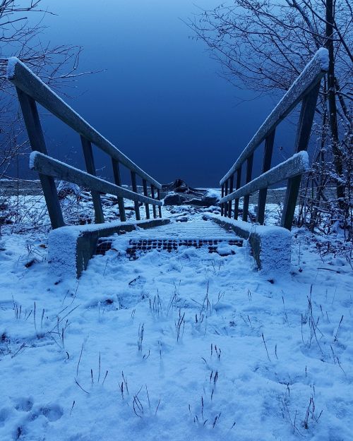 Žiema, Gamta, Ežeras, Laiptai