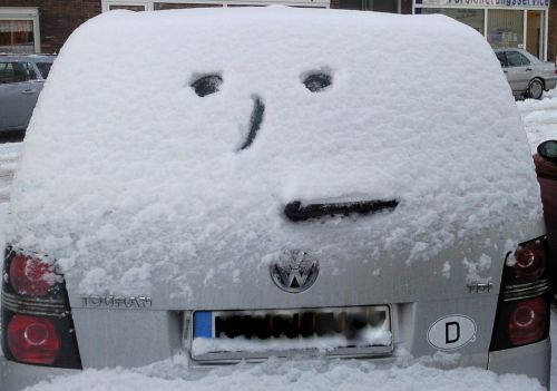 Žiema, Automobilis, Sniegas, Smiley, Šaltas, Automatinis, Veidas, Dizainas, Traukiamas, Volkswagen