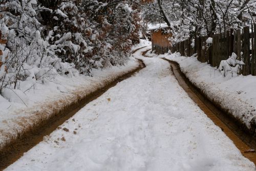 Žiema, Kalnas, Namelis, Kelias, Sniegas