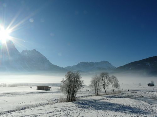 Žiemą, Kalnai, Austria, Rūkas, Sniegas, Gamta