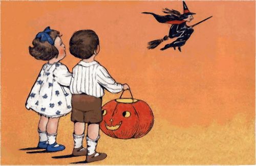Ragana, Halloween, Vaikai, Moliūgas, Nuostaba, Baimė, Vintage, Tamsi