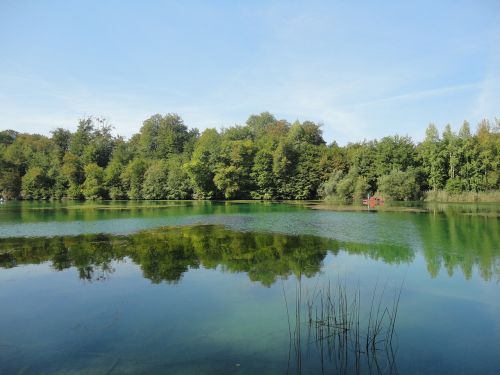 Wöhr Ežeras, Veidrodis, Vanduo, Dangus, Mėlynas, Burghauzenas, Viršutinė Bavarija, Badesee