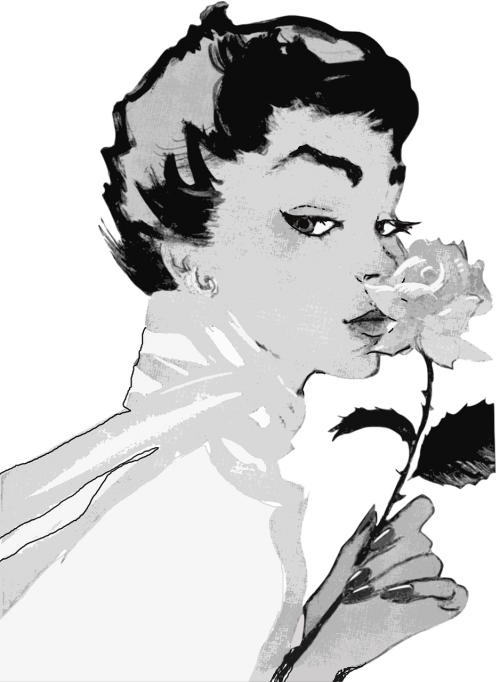 Moteris, Vintage, Mergaitė, Moteris, Lady, 50 Metų, Gėlės, Makiažas, Rosa, Veidas, Grožis, Gėlė, Modelis, 1950