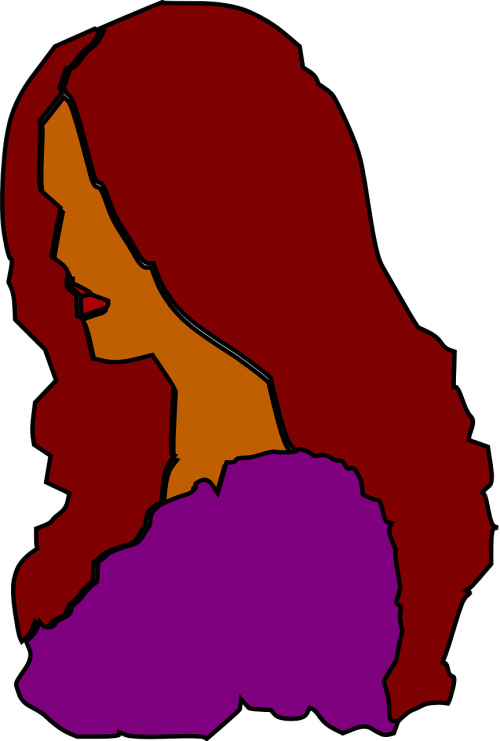 Moteris, Profilis, Ilgi Kaštoniniai Plaukai, Suknelė, Violetinė, Raugintos, Nemokama Vektorinė Grafika