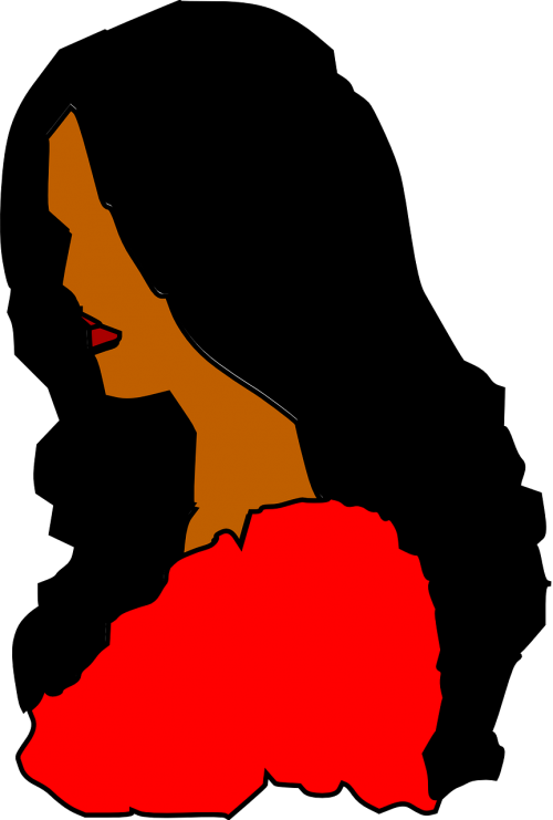 Moteris, Profilis, Ilgi Juodi Plaukai, Suknelė, Raudona, Raugintos, Nemokama Vektorinė Grafika