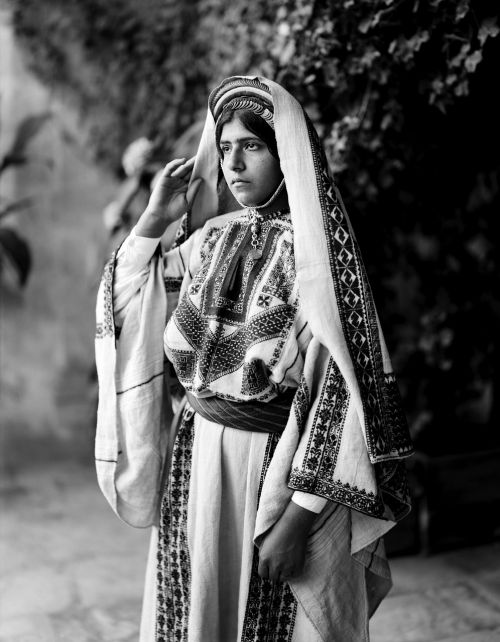 Moteris, Kostiumas, Tradiciškai, Drabužis, Ramallah, Suknelė, 1900, Juoda Ir Balta