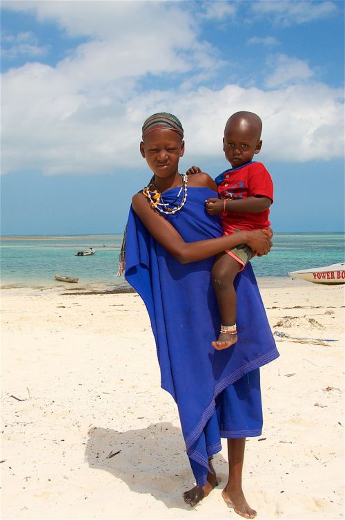 Moteris Su Vaiku, Papludimys, Zanzibaras, Vaikai, Afrika, Kūdikis, Vandenynas