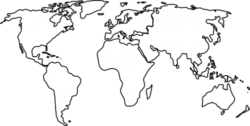 Pasaulis, Pasaulio Žemėlapis, Žemė, Žemynai, Tarptautinis, Kontūrus, Visuotinis, Nemokama Vektorinė Grafika