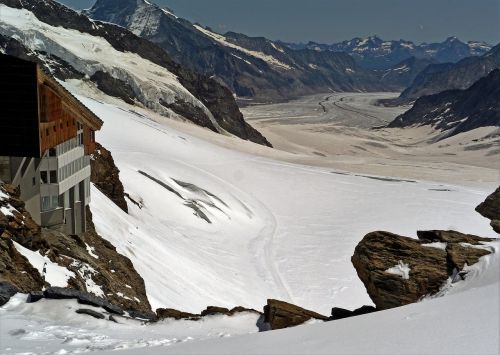 Pasaulio Gamtos Paveldas, Aletsch Ledynas, Jungfraujoch, Šveicarija, 3700 M, Valais, Berni Oberland, Sniegas, Kalnai, Alpių, Aukščiausiojo Lygio Susitikimas, Grindelwald, Jungfrau Regionas, Lauterbrunnen, Kalnų Stotis, Jungfrauhaus