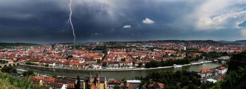 Würzburg, Panoraminis Vaizdas, Griauna, Upė, Blykstė