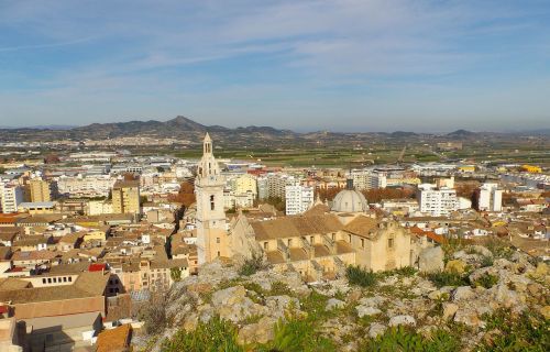 Xativa, Ispanija, Miestas, Miesto, Dangus, Debesys, Miesto Panorama, Pastatai, Struktūros, Architektūra, Miestai, Kalnai, Vaizdingas, Vista, Gamta, Lauke, Vasara, Pavasaris, Panorama