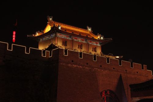 Xian, Naktinis Vaizdas, Senas Miesto Namas, Šventykla, Kinija, Asija