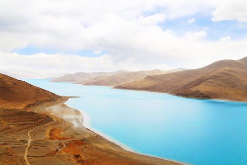 Yamdrok Ežeras, Tibetas, Kalnas, Yanghu, Mėlynas, Vanduo