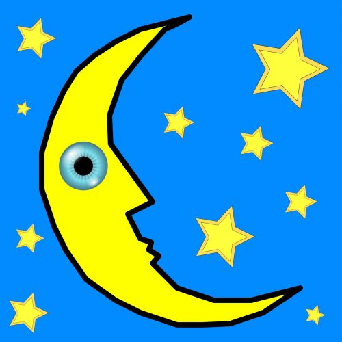 Mėnulis,  Mėlynas,  Geltona,  Akis,  Žvaigždės,  Animacinis Filmas,  Piešimas,  Karikatūra,  Linksma,  Vaikai,  Paprastas,  Geltonas Mėnulis