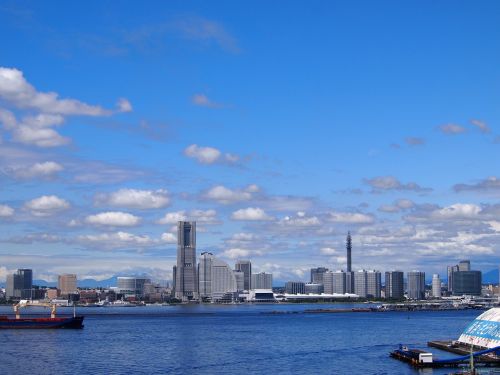 Jokohama, Minato Mirai, Orientyras, Uostas, Tanzawa, Tanzawa Masė, Jūra, Mėlynas Dangus, Mėlynas