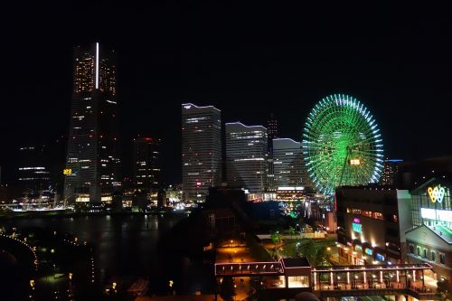 Jokohama, Ferris Ratas, Minato Mirai, Minatomirai, Naktinis Vaizdas