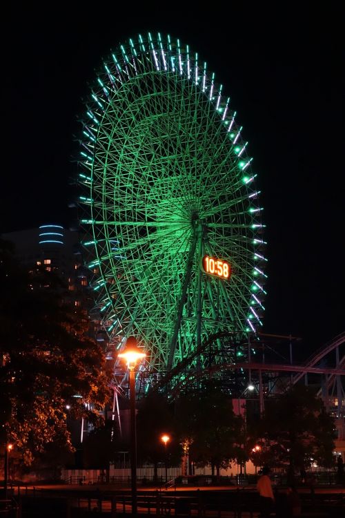 Jokohama, Ferris Ratas, Minato Mirai, Minatomirai, Naktinis Vaizdas