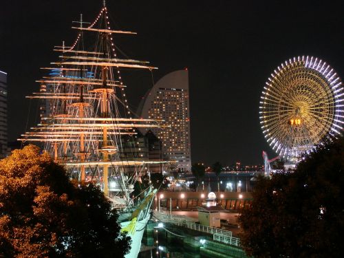 Jokohama, Naktinis Vaizdas, Japonija, Kelionė, Šviesoforas, Laivas, Vairas