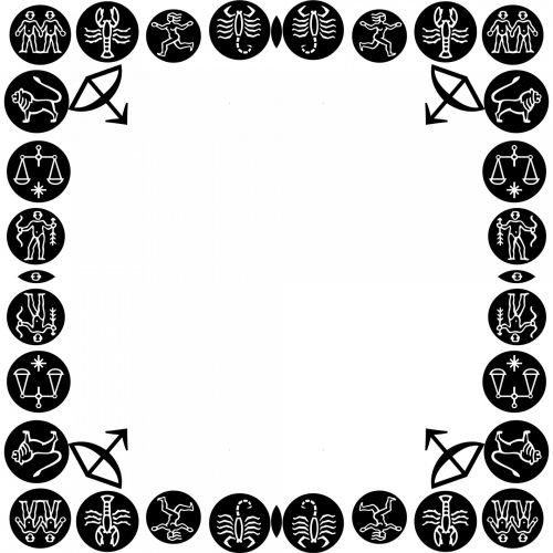 Rėmas,  Zodiako,  Kaleidoskopas,  Juoda,  Siluetas,  Tuščia,  Balta,  Fonas,  Zodiako Rėmas
