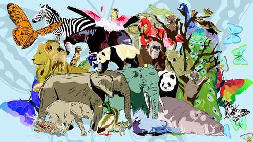 Zoo,  Gyvūnai,  Povas,  Liūtas,  Hippo,  Drugelis,  Koala,  Dramblys,  Panda,  Beždžionė,  Zebra,  Okapi,  Chipmunk,  Vėžlys,  Piešimo,  Flamingo,  Nemokama Iliustracijos