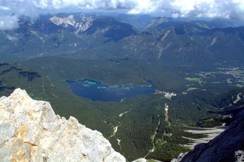 Zugspitze, Alpių Ežeras, Vaizdas, Alpių, Kalnai, Panorama, Kalnų Viršūnių Susitikimas, Bergsee, Frisch, Kraštovaizdis, Idilija, Poilsis, Vanduo
