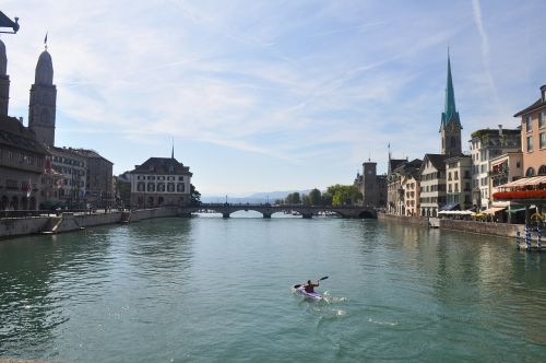 Zürich, Upė, Baidarių, Vanduo, Centras, Zurich, Šveicarija, Orientyras, Miestas