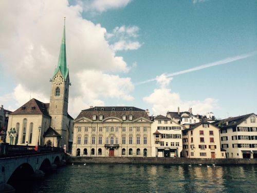 Zurich,  Limmath,  Upė,  Fraumünster,  Bažnyčia,  Dangus,  Šveicarija,  Chagall