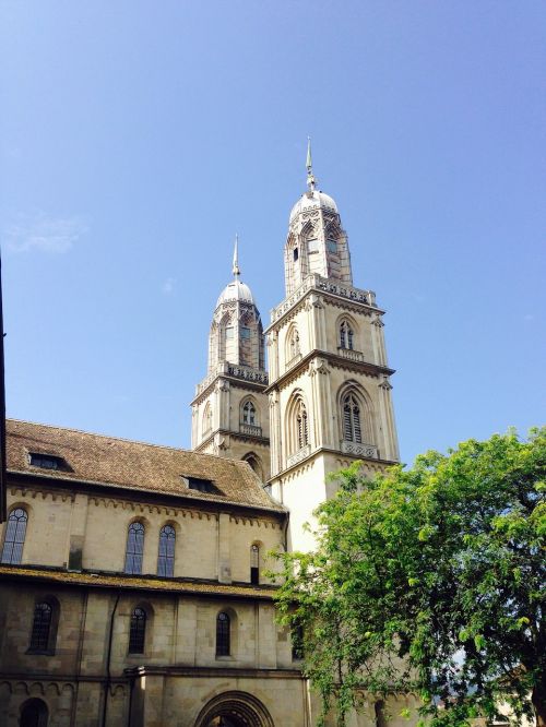 Zurich, Bažnyčia, Grossmünster, Dangus, Šveicarija, Religija